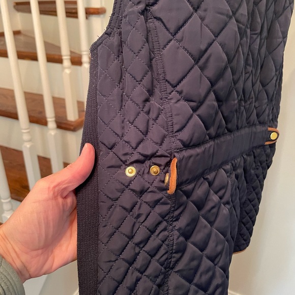 Fate Navy Blue Quilted Vest with Brown Trim, Size Medium - Picture 5 of 6